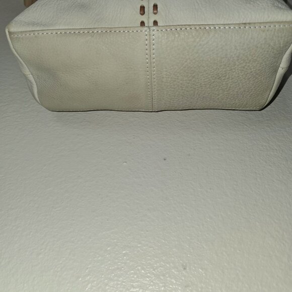 Fossil Pebbled Leather Tote Bag Cream Tan Zip Top Purse - Picture 5 of 16